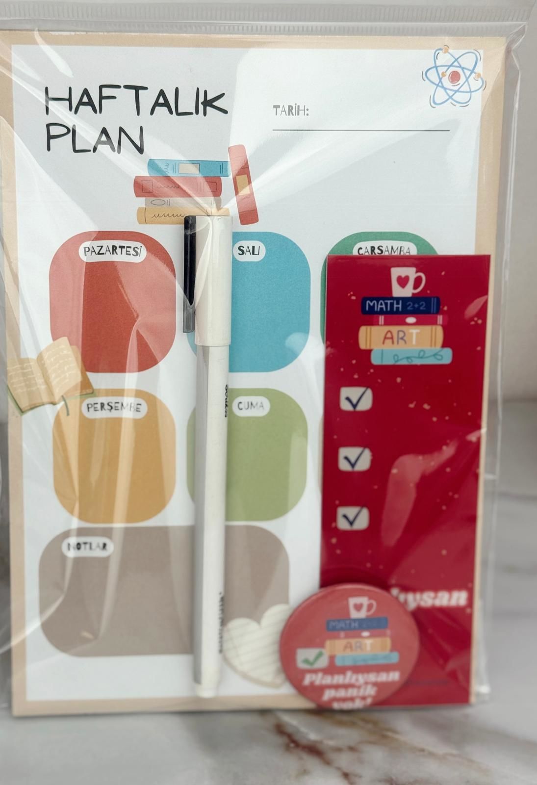 Planlıysan Panik Yok! Renkli Kitap Tasarım Haftalık Plan & Kalem Seti