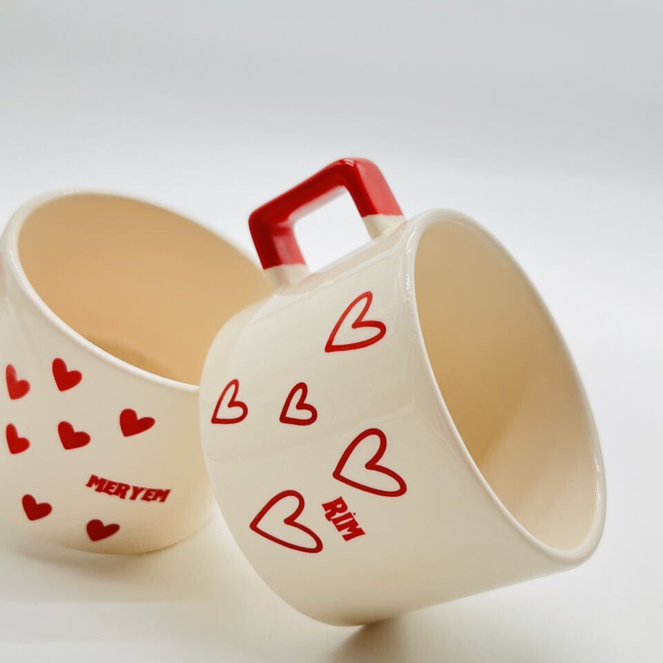 Boş Kalp Detaylı İsme Özel Lüks  Kupa